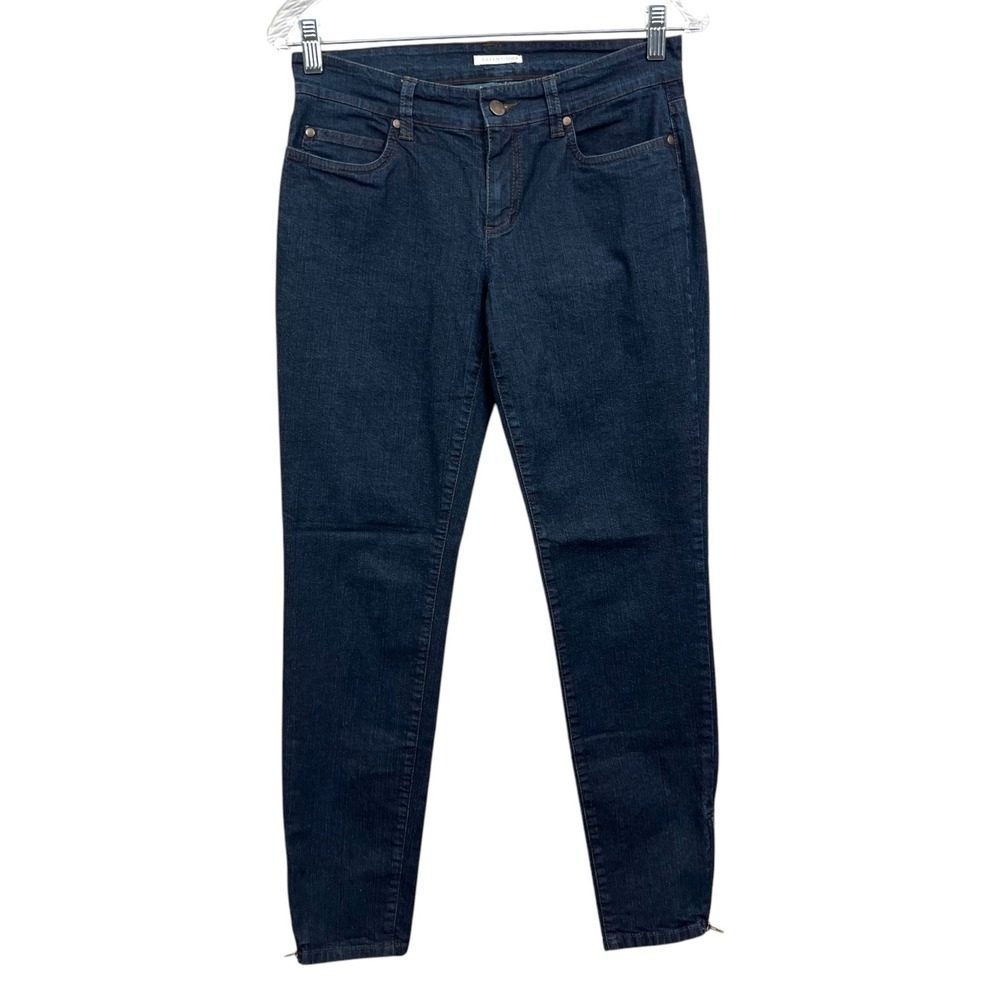 Eileen Fisher Women Denim Jeans Slim Leg  Ankle Zip Pockets Blue Dark Wash Sz 2*